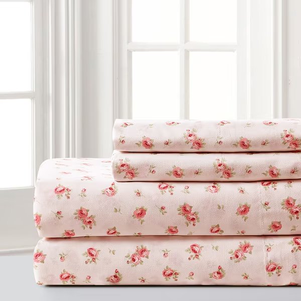 Printed 4 pc sheet set Sweet rose blush C. King, Modern Threads, Mfr#: 1PRTMFAG-SRS-CK